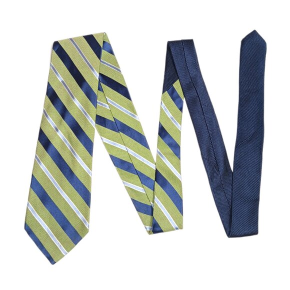 Tommy Hilfiger Silk Repp Tie Men’s 61.5” Green Blue Stripe Designer Classic New - Picture 2 of 4